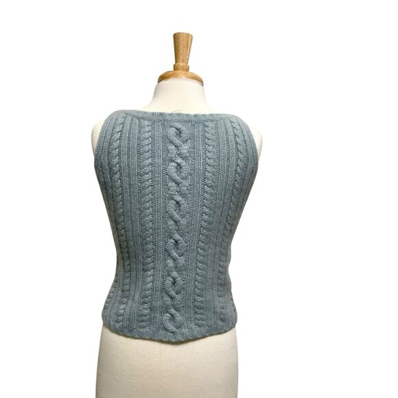 Vintage ANN TAYLOR 100% Cashmere Cable Knit Sweater Boat Neck Blue size Medium - Picture 4 of 6